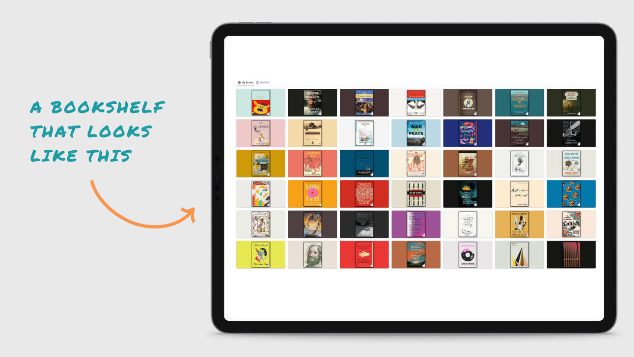 The Bookshelf Notion database showcasing beautiful book covers - portrait view